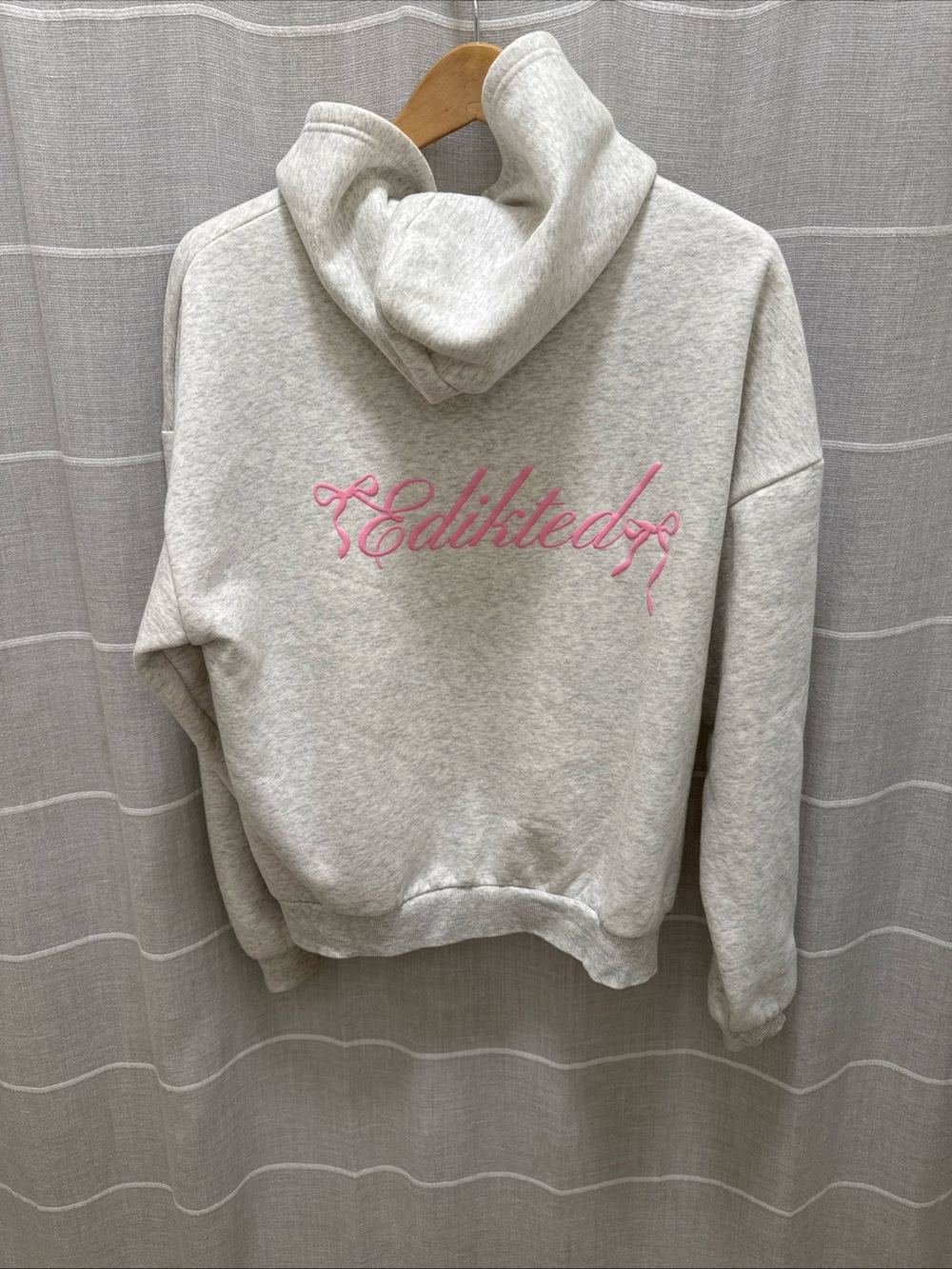 Edikted Light Gray Hoodie with Pink Script Logo